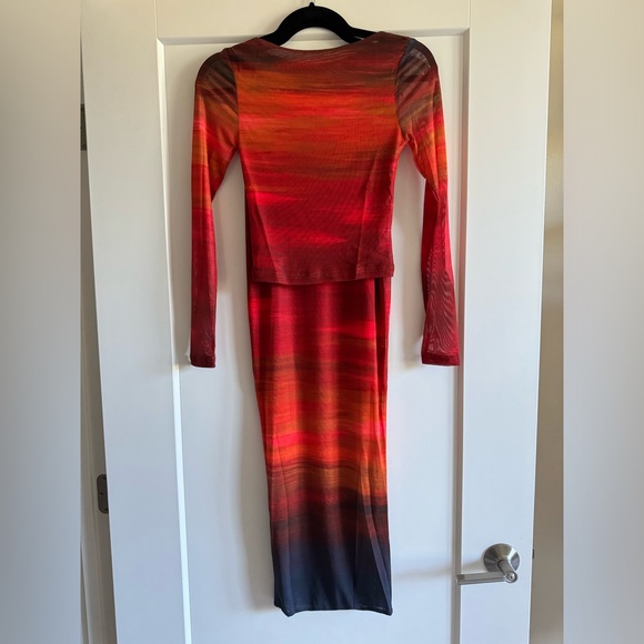 NWT Farai London Cleo mesh long sleeve top and midi skirt SET Red Ombre size XS - Picture 5 of 10